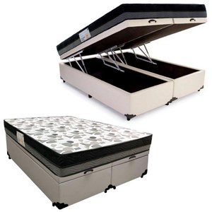 Cama Box Baú Casal Sintético Bipartido + Colchão Ortobom Iso Dupla Face 138x188x60 Branco