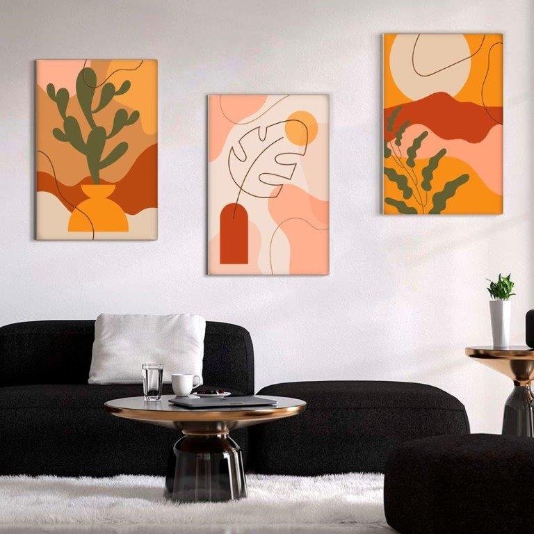 Kit com 3 Quadros Arte Abstrata em Lona 40x60cm - 1