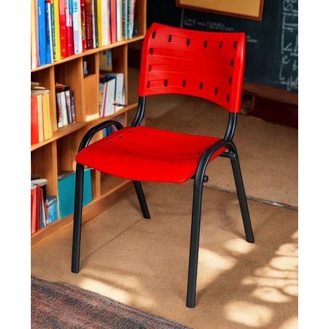 Cadeira Iso Base Preto Escola, Escritório Vermelho Kit 12 Un
