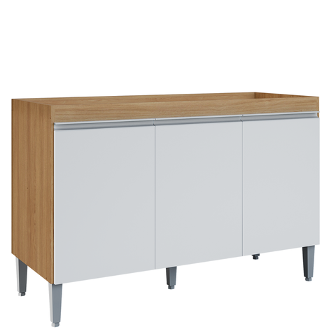Balcão Gabinete de Cozinha 3 Portas 120cm Manu sem Tampo:amêndoa Branco