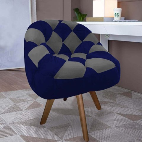 Poltrona Paloma Escritório Sala Giratória Madeira Suede Azul Marinho e Suede Grafite - Dominic Decor