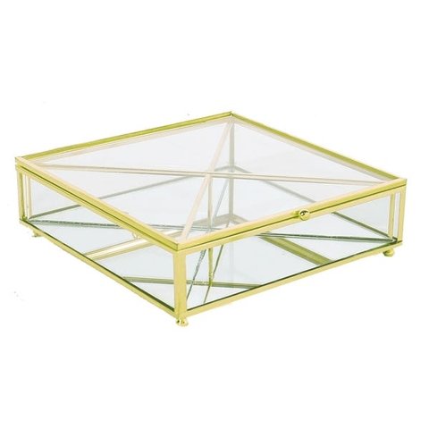 Porta Objetos Vidro Transparente e Metal Dourado 20x6cm KV0159 BTC