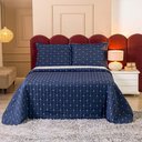 Ver imagem 2 de Kit Cobre Leito Rubine Casal Bordado Micropercal 400 Fios Colcha Liso 3 Peças Azul Marinho
