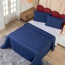 Ver imagem 4 de Kit Cobre Leito Rubine Casal Bordado Micropercal 400 Fios Colcha Liso 3 Peças Azul Marinho