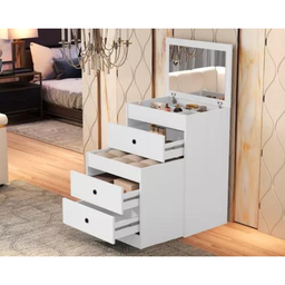 Mesa de Cabeceira Penteadeira Olívia com Banqueta e Espelho - Lv:branco - 1