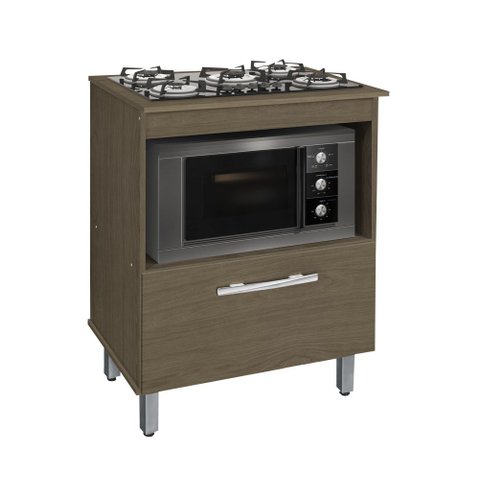 Balcao Gabinete p/ cooktop 05 bocas e p/ Forno Bur Amêndoa PASSE BEM