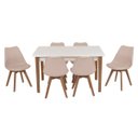 Ver imagem 1 de Conjunto Mesa de Jantar Juliette Branca 135cm com 6 Cadeiras Leda - Nude