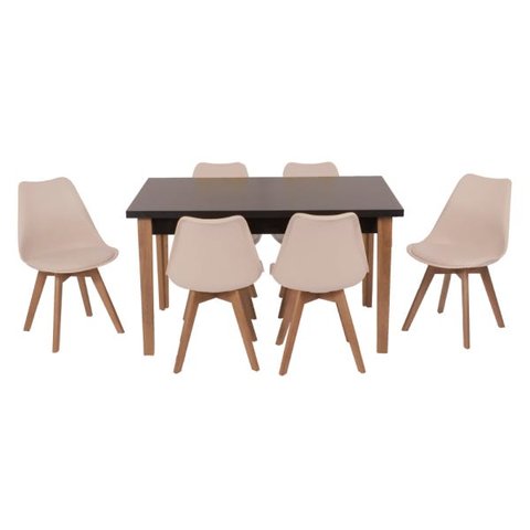 Conjunto Mesa de Jantar Juliette Preta 135cm com 6 Cadeiras Leda - Nude