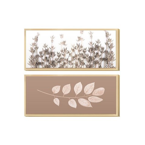 Dupla de Quadros Decorativos Bege Ramos Delicados