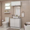 Ver imagem 1 de Conjunto Gabinete para Banheiro 80cm 3 Portas Branco Vik Madesa 02