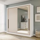 Ver imagem 1 de Guarda Roupa Roupeiro 2 Portas 2 Gavetas com Espelho Valência Branco Creme Politorno Móveis