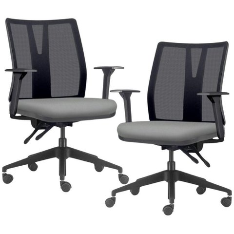Kit 2 Cadeiras de Escritório Giratória Diretor Flow F02 Base Preta Sintético Cinza - Lyam Decor