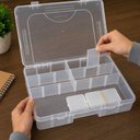 Ver imagem 5 de Maleta Organizadora 18 Divisorias Moveis Transparente Porta Tudo Multiuso para Pesca Costura Bijuter
