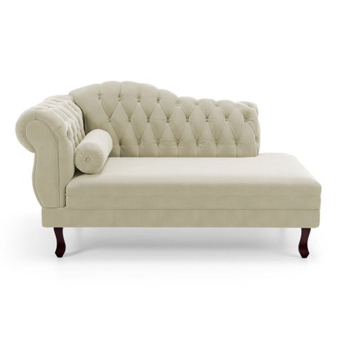 Divã Recamier Chaise Longue Lavínia 150cm Capitonê Pés de Madeira Suede Bege Claro - Abmaza