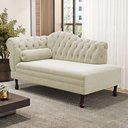 Ver imagem 2 de Divã Recamier Chaise Longue Lavínia 150cm Capitonê Pés de Madeira Suede Bege Claro - Abmaza