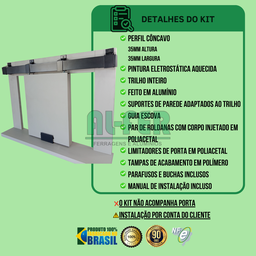 Kit Prático para Porta de Correr 90cm Trilho Preto - 1,80m + 1 Par de Concha - 2