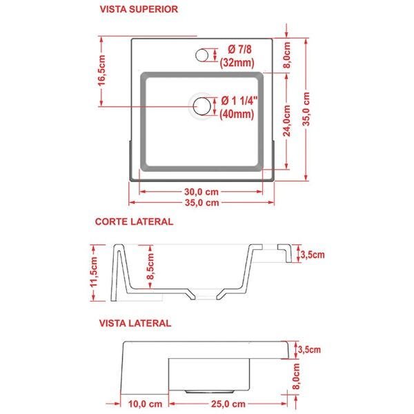 Cuba de Semi Encaixe Quadrada C01 Para Banheiro XQ355 Verde Acqua - Lyam Decor - 3