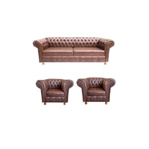 1 Sofá 1.80 + 2 Poltronas Chesterfield Luiz Xv Corano Marrom / Barbearia, Decoração, Sala, Escritóri