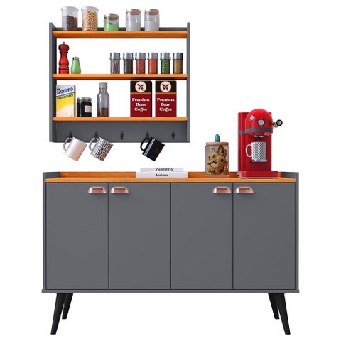 Kit Aparador Buffet Cantinho Café Armário Parede Amélia Prateleira Decoração Sala Jantar - Rpm