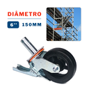 Ver imagem 5 de Kit 4 Rodízios Giratórios Roda Metálica Borracha Andaime 6" Trava Freio 1600 Kg Reforçado Preto