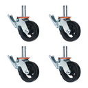 Ver imagem 1 de Kit 4 Rodízios Giratórios Roda Metálica Borracha Andaime 6" Trava Freio 1600 Kg Reforçado Preto