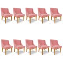 Ver imagem 1 de Kit 10 Cadeiras Estofadas para Sala de Jantar Base Fixa de Madeira Castanho Lia Suede Rosê - Ibiza