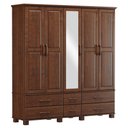 Ver imagem 2 de Roupeiro Armário Guarda Roupa Casal 5 Portas Espelho 6 Gavetas 1 Cabideiro Quarto Madeira Marrom