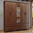 Ver imagem 1 de Roupeiro Armário Guarda Roupa Casal 5 Portas Espelho 6 Gavetas 1 Cabideiro Quarto Madeira Marrom