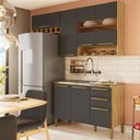 Ver imagem 2 de Cozinha Compacta Napoli 7 Portas 2 Gavetas 100% Mdf com Vidro 11066 Amêndoa/chumbo - Rio Doce