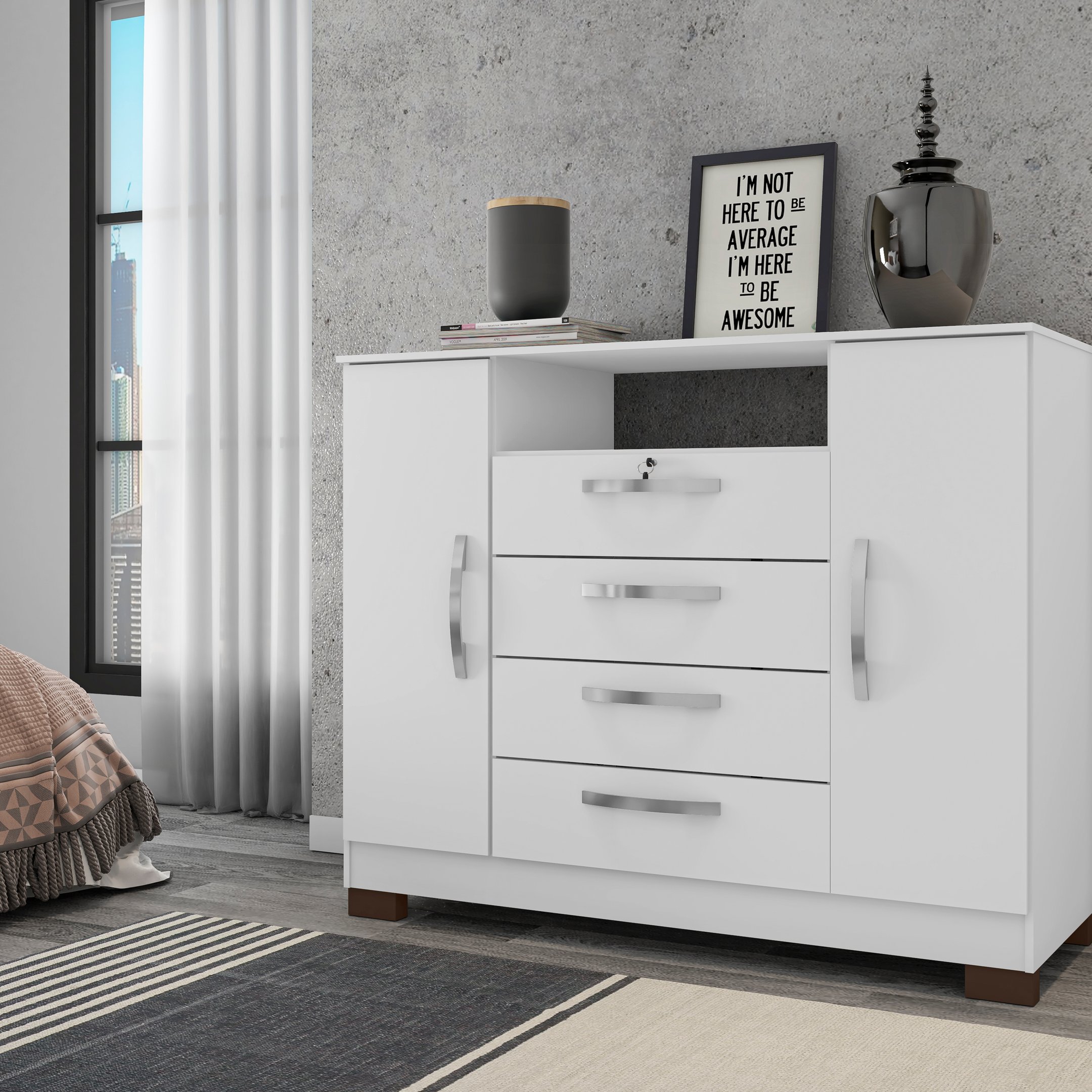 Comoda Rack Cômoda Rack 4 Gavetas Madrid Ii - Branco Facilite House | MadeiraMadeira