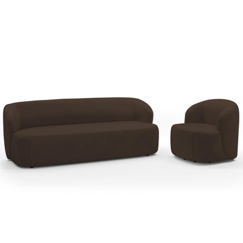Sofá 2 Lugares 170cm com Poltrona Giratória Orgânica Heidy F04 Veludo Marrom - Lyam Decor