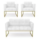 Ver imagem 1 de Kit 1 Sofá Namoradeira e 2 Poltronas Elisa Corano Branco Base Metálica Industrial Dourado - D'
