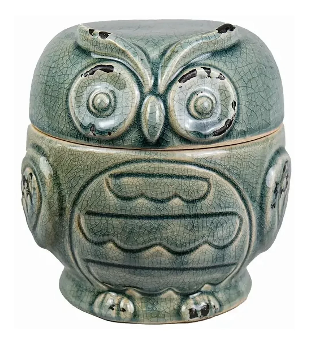 Ver imagem 1 de Pote Decorativo Cerâmica Coruja Retrô Verde 17 X 12