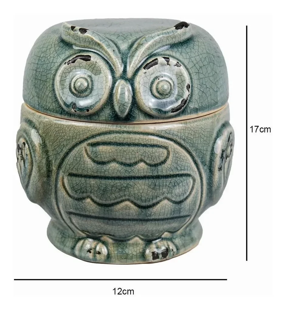 Ver imagem 3 de Pote Decorativo Cerâmica Coruja Retrô Verde 17 X 12