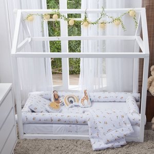 Kit Protetor de Mini Cama 100% Algodão Percal 200 Fios Rolinho Moderninhos 08 Peças:safari