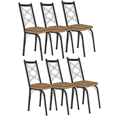 Kit 6 Cadeiras Aço Carbono Tubular Metálica Acabamento Fosco D-28 Julia Preto/rattan