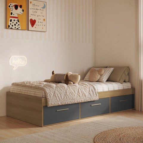 Cama de Solteiro Juvenil com 3 Gavetas Genebra