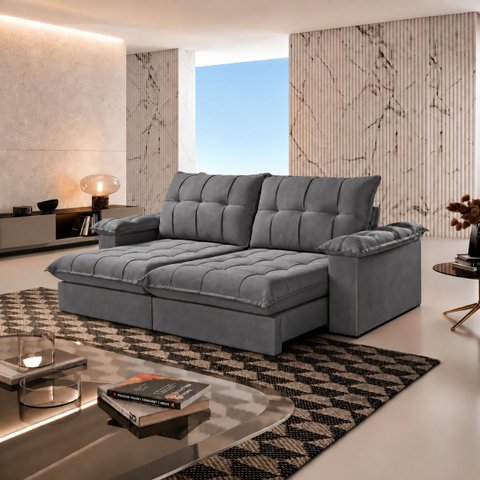Sofá Berlin Retrátil e Reclinável 220m - Cinza
