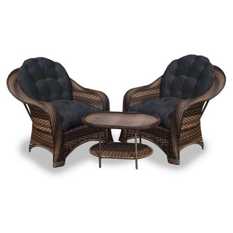 Conjunto de Poltronas Fibra Sintética Roma - 2 Poltronas + 1 Mesa Centro - Tecido Duna Preto