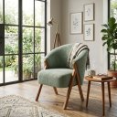 Ver imagem 1 de Poltrona Luxuosa Ibiza Tecido Bouclé Madeira Estofada Sala de Espera Recepção