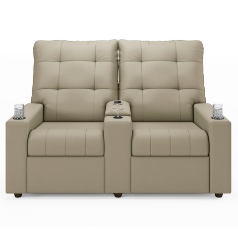 Poltrona de Cinema Reclinável 2 Lugares Baú Usb Mallie Fh9 Veludo Bege - Mpozenato