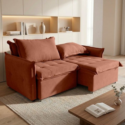 Sofá Cama 2 Lugares Singapura Reclinável 190cm em Bouclê com Catraca Reforçada e 2 Almofadas:Terraco