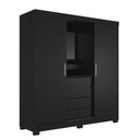 Ver imagem 2 de Guarda-roupa Casal com Espelho 2 Portas de Correr 4 Gavetas Finley 184 Cm - Preto