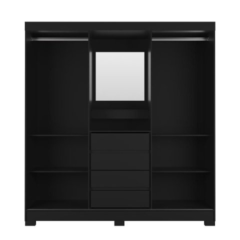 Guarda-roupa Casal com Espelho 2 Portas de Correr 4 Gavetas Finley 184 Cm - Preto