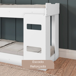 Beliche Solteiro com Proteção Lateral e Escada Branco Eloa - 3