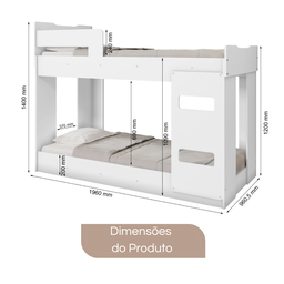 Beliche Solteiro com Proteção Lateral e Escada Branco Eloa - 5