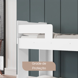 Beliche Solteiro com Proteção Lateral e Escada Branco Eloa - 2