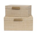 Ver imagem 1 de Kit Caixas Decorativas em Mdf Bege Claro com Puxador Dourado – 2 Peças