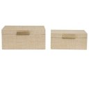 Ver imagem 2 de Kit Caixas Decorativas em Mdf Bege Claro com Puxador Dourado – 2 Peças