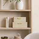 Ver imagem 5 de Kit Caixas Decorativas em Mdf Bege Claro com Puxador Dourado – 2 Peças